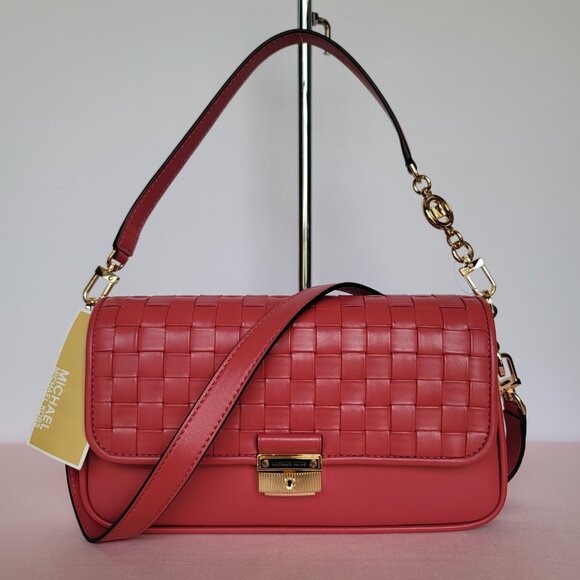 MICHAEL KORS Bradshaw Woven Smooth Leather Convertible Bag-Lt Berry Sorbet ⭐ - Picture 2 of 16